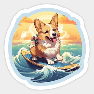 Surfing Hawaiian Corgi Sticker